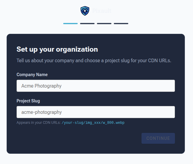 Onboarding step 1 — account details Onboarding step 1 — account details