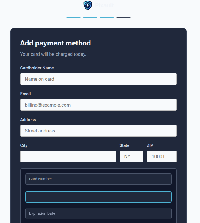 Onboarding step 3 — payment Onboarding step 3 — payment